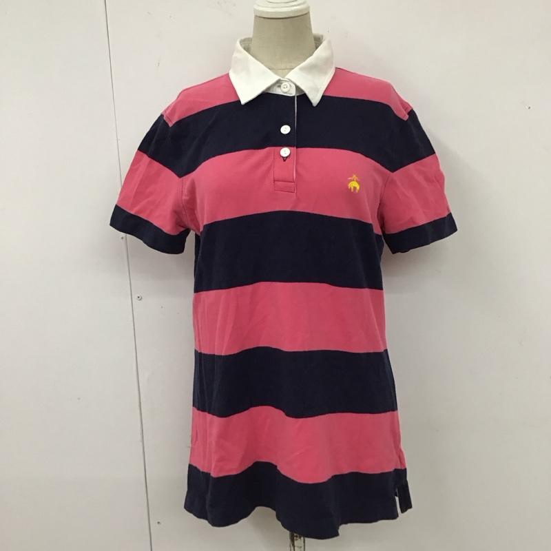 ブルックスブラザーズ BROOKS BROTHERS ポロシャツ 半袖 ワイドボーダー L ワンポイント 桃 / ピンク / X 紺 / ネイビー /  レディース USED 古着 中古 10116490