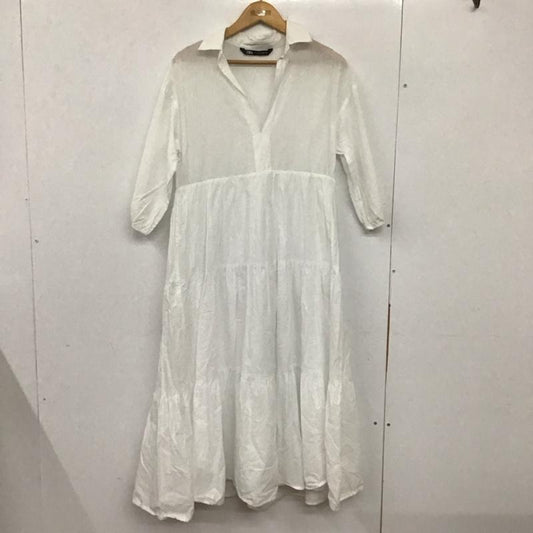 ザラ ZARA ワンピース ロングスカート 半袖ロングワンピース フレアスカート ウエスト切り替え カラーシャツ S 無地 白 / ホワイト /  レディース USED 古着 中古 10136059