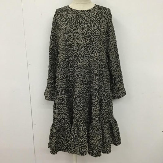 ザラ ZARA ワンピース ひざ丈スカート 5216 048 806 ティアードワンピース S ヒョウ柄・レオパード柄 黒 / ブラック / X ベージュ / ベージュ /  レディース USED 古着 中古 10107158