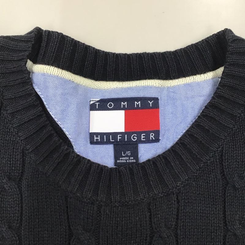 トミーヒルフィガー TOMMY HILFIGER ニット、セーター 長袖 長袖ニットカットソー ニット セーター クルーネックニット L ロゴ、文字 紺 / ネイビー /  メンズ USED 古着 中古 10121439