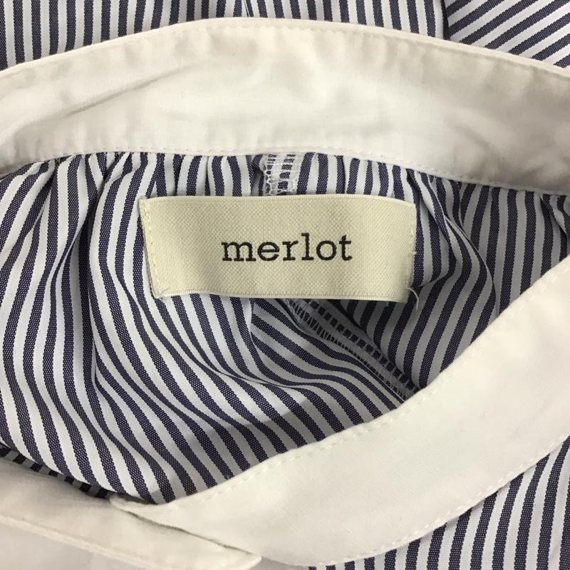 メルロー merlot ワンピース ひざ丈スカート MRWWA0423001 半袖クレリックシャツワンピース FREE ストライプ 白 / ホワイト / X 紺 / ネイビー /  レディース USED 古着 中古 10114012