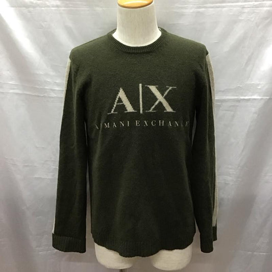 アルマーニエクスチェンジ ARMANI EXCHANGE ニット、セーター 長袖 長袖ニットカットソー ニット セーター クルーネックニット S ロゴ、文字 緑 / グリーン /  メンズ USED 古着 中古 10116287