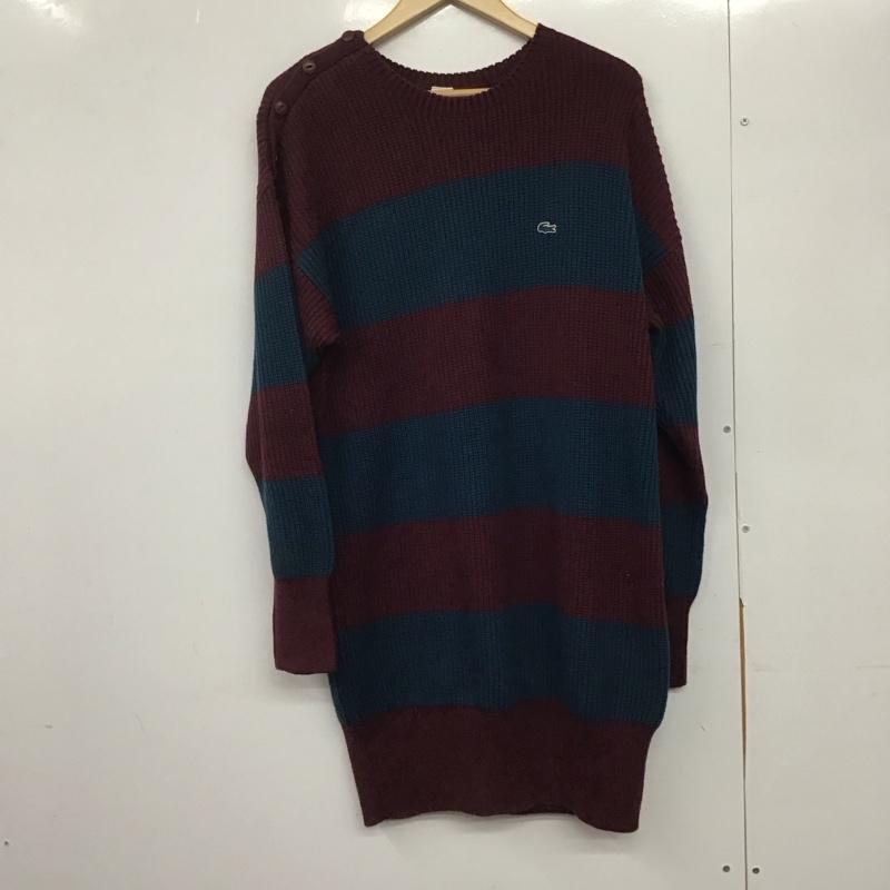 ラコステ ライブ LACOSTE L!VE ワンピース ロングスカート 長袖ニットワンピース ロングスカート クルーネック XL ボーダー柄 えんじ / ワインレッド / X 紺 / ネイビー /  レディース USED 古着 中古 10145119