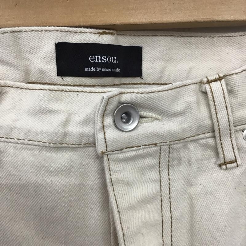 エンソウ ensou パンツ デニム、ジーンズ デニムパンツ ストレートパンツ ワイドパンツ カジュアルパンツ プリントパンツ 32インチ ロゴ、文字 白 / ホワイト /  メンズ USED 古着 中古 10112166