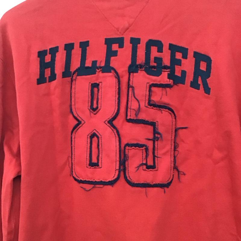 トミーヒルフィガー TOMMY HILFIGER カットソー 長袖 長袖カットソー カジュアルシャツ ポロシャツ XL ロゴ、文字 赤 / レッド /  メンズ USED 古着 中古 10145060
