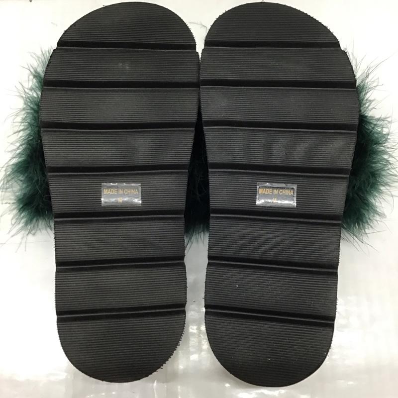 マウジー MOUSSY サンダル サンダル 010AAS52-5080 FEATHER FLAT SANDALS 箱有 タグ付き M 無地 黒 / ブラック / X 緑 / グリーン /  レディース USED 古着 中古 10116256