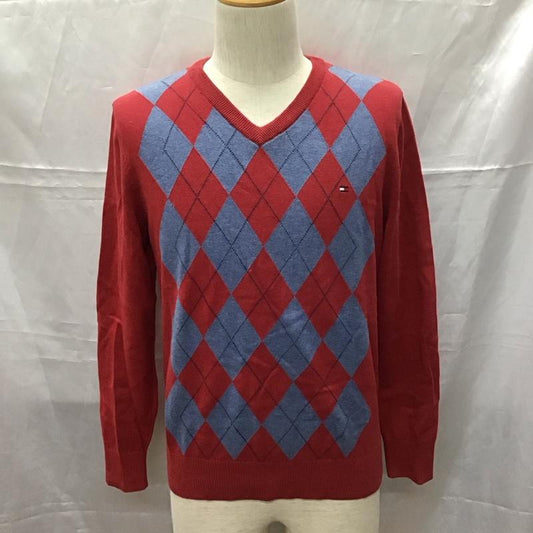 トミーヒルフィガー TOMMY HILFIGER ニット、セーター 長袖 長袖ニットカットソー ニット セーター Vネックニット S 総柄 青 / ブルー / X 赤 / レッド /  メンズ USED 古着 中古 10110760