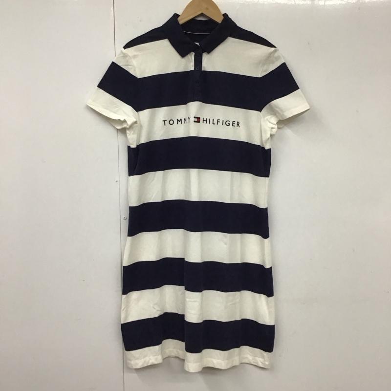 トミーヒルフィガー TOMMY HILFIGER ワンピース ミニスカート ポロ M ボーダー柄 X ロゴ、文字 白 / ホワイト / X 紺 / ネイビー /  レディース USED 古着 中古 10131504