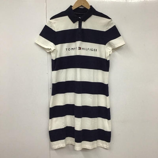 トミーヒルフィガー TOMMY HILFIGER ワンピース ミニスカート ポロ M ボーダー柄 X ロゴ、文字 白 / ホワイト / X 紺 / ネイビー /  レディース USED 古着 中古 10131504