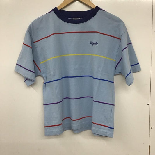 エックスガール X-girl Tシャツ 半袖 05183302 RAINBOW STRIPE S/S T 2 ロゴ、文字 水色 / ライトブルー /  レディース USED 古着 中古 10134208