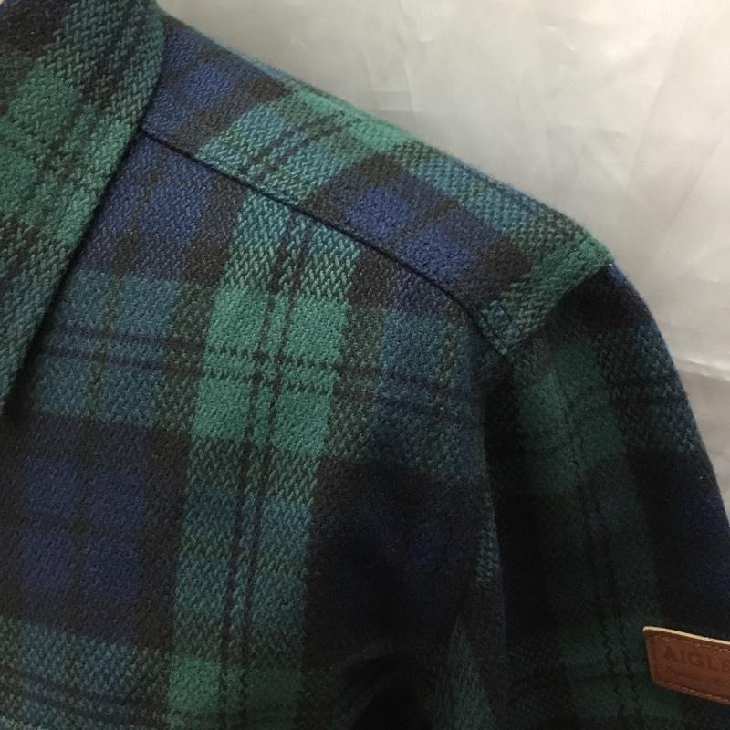 エーグル AIGLE シャツ、ブラウス 長袖 L チェック 緑 / グリーン /  メンズ USED 古着 中古 10112785