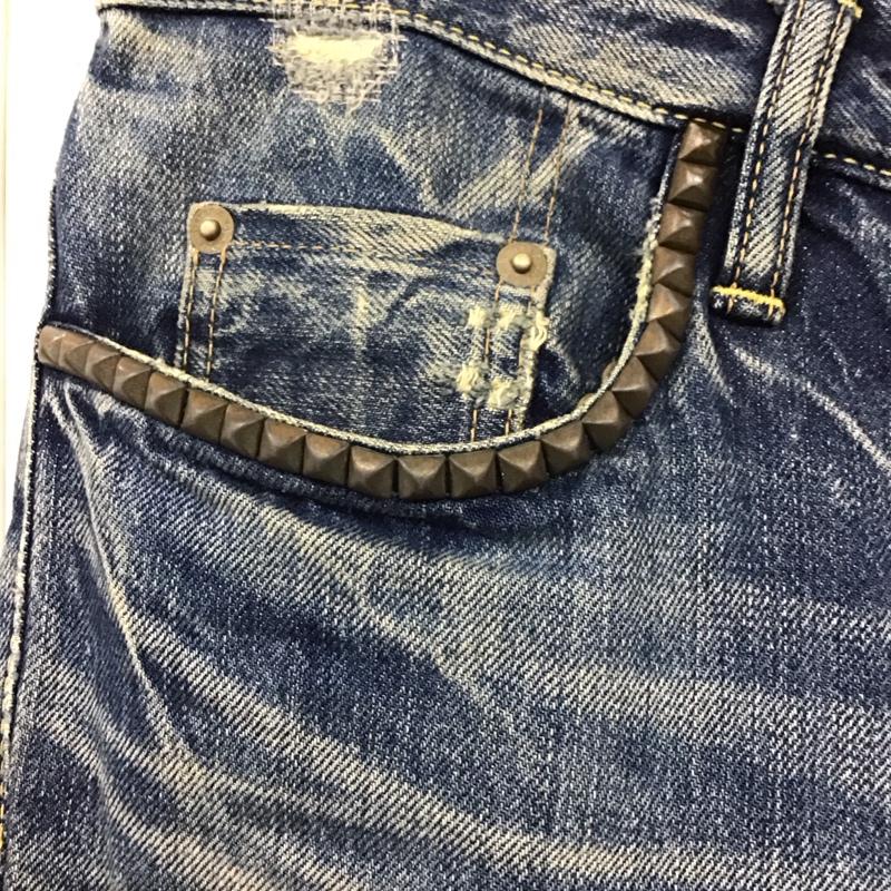 ヒステリックグラマー HYSTERIC GLAMOUR パンツ デニム、ジーンズ デニムパンツ スリムパンツ ジーンズ スタッズ 30インチ ダメージ加工 インディゴ / インディゴ /  メンズ USED 古着 中古 10120047
