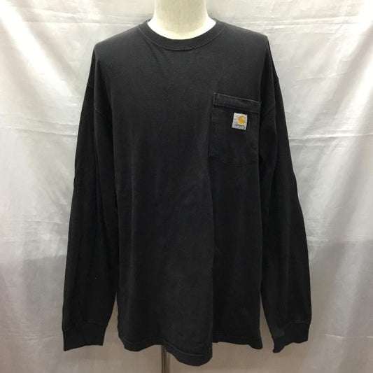 カーハート Carhartt カットソー 長袖 長袖カットソー クルーネックカットソー ロングスリーブカットソー プリントTシャツ L ロゴ、文字 黒 / ブラック /  メンズ USED 古着 中古 10121524