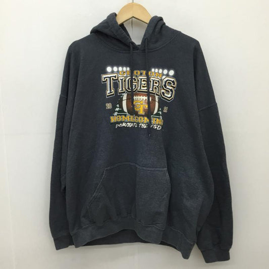 ギルダン GILDAN パーカー 長袖 FOOT BALL XL プリント 灰 / グレー /  メンズ USED 古着 中古 10136077