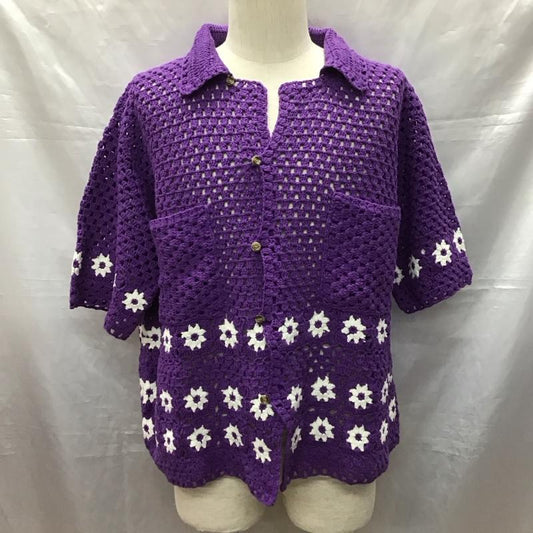 ジャーナルスタンダード レリューム JOURNAL STANDARD relume シャツ、ブラウス 半袖 22-080-464-9010-1-0 CALIFORNIA クロシェ編み 半袖ニットシャツ タグ付き M  紺 / ネイビー /  メンズ USED 古着 中古 10121213