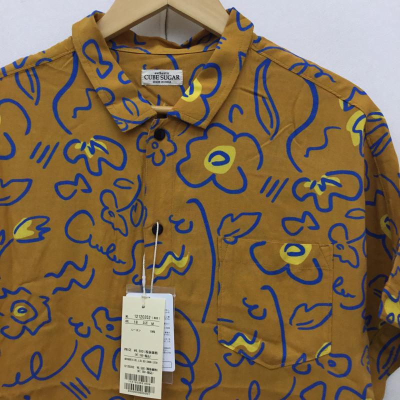 キューブシュガー CUBE SUGAR シャツ、ブラウス 半袖 M 花柄 マスタード / マスタード / X 青 / ブルー /  レディース USED 古着 中古 10144391