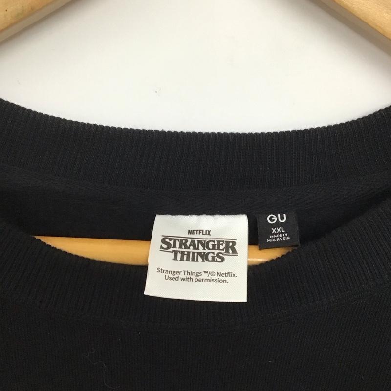 ジーユー GU トレーナー 長袖 341-358141 ストレンジャーシングスヘビーウェイトスウェットプルオーバー XXL ロゴ、文字 黒 / ブラック /  メンズ USED 古着 中古 10146195