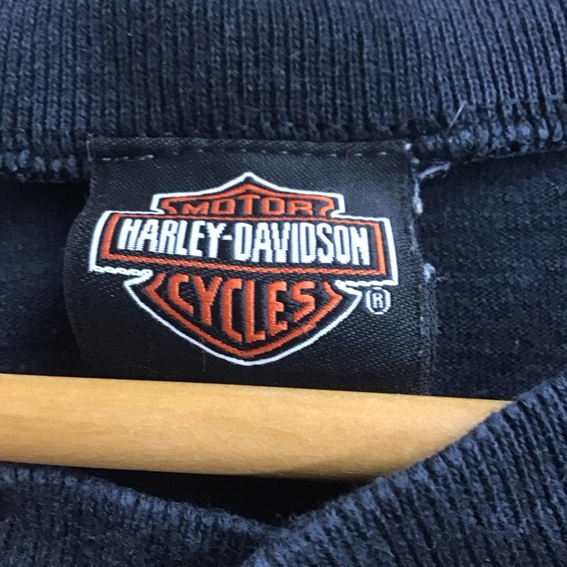 ハーレーダビッドソン Harley-Davidson カットソー 長袖 長袖カットソー プリントカットソー ヘンリーネック 古着 XL プリント 黒 / ブラック /  メンズ USED 古着 中古 10132901