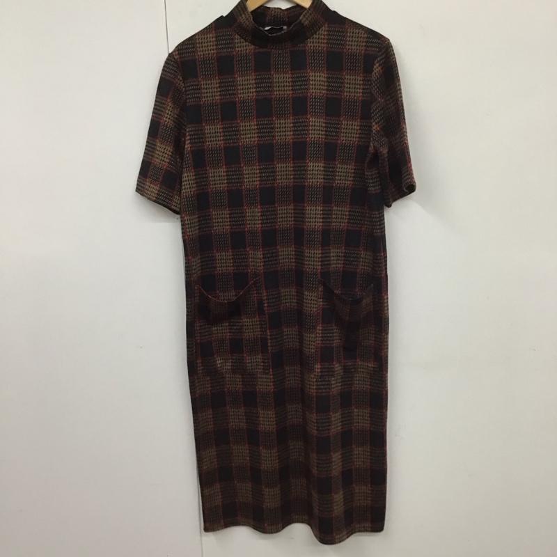ザラ ZARA ワンピース ロングスカート スタンドネック 半袖 L チェック 黒 / ブラック / X 赤 / レッド / X ベージュ / ベージュ /  レディース USED 古着 中古 10131212