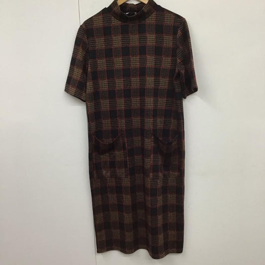 ザラ ZARA ワンピース ロングスカート スタンドネック 半袖 L チェック 黒 / ブラック / X 赤 / レッド / X ベージュ / ベージュ /  レディース USED 古着 中古 10131212