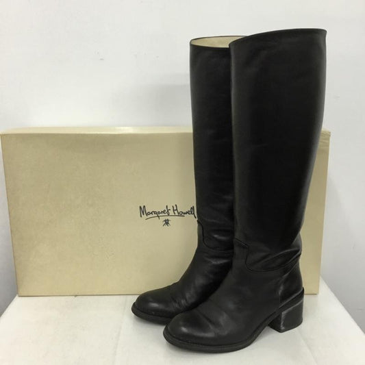 マーガレットハウエル MARGARET HOWELL ブーツ ロングブーツ 0006 レザー 23.5 箱有 23.5cm 無地 黒 / ブラック /  レディース USED 古着 中古 10149263
