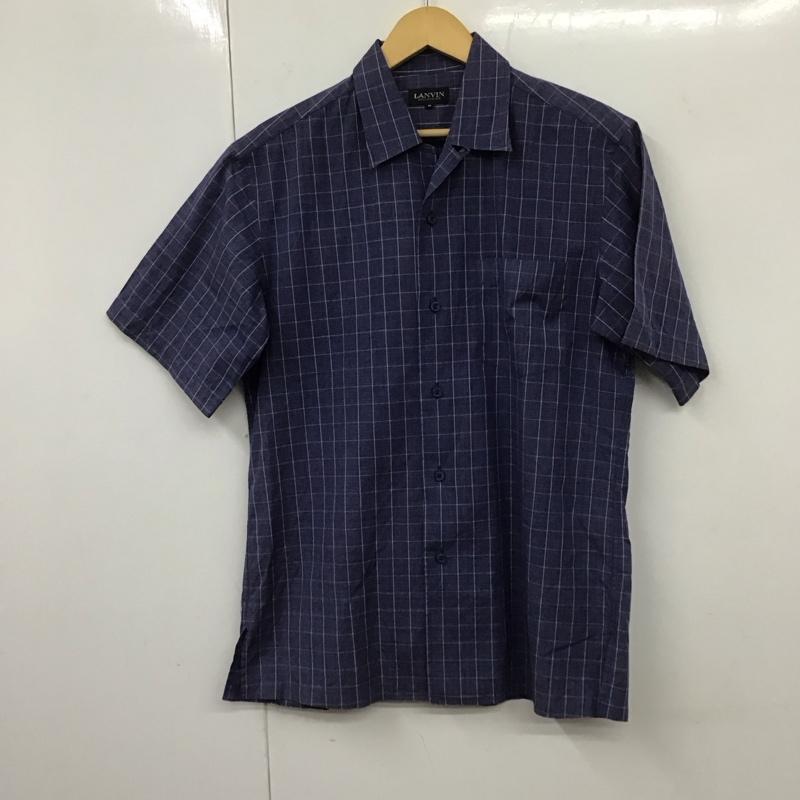 ランバン LANVIN シャツ、ブラウス 半袖 半袖シャツ チェックシャツ カラーシャツ M チェック インディゴ / インディゴ /  メンズ USED 古着 中古 10131164