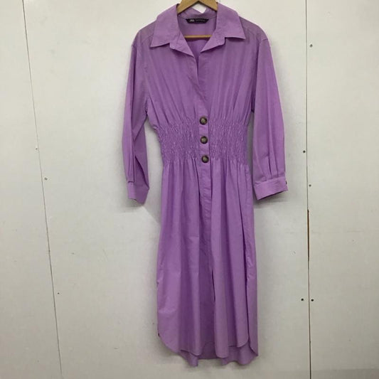 ザラ ZARA ワンピース ロングスカート 長袖シャツワンピース 前空きロングワンピース M 無地 紫 / パープル /  レディース USED 古着 中古 10137557