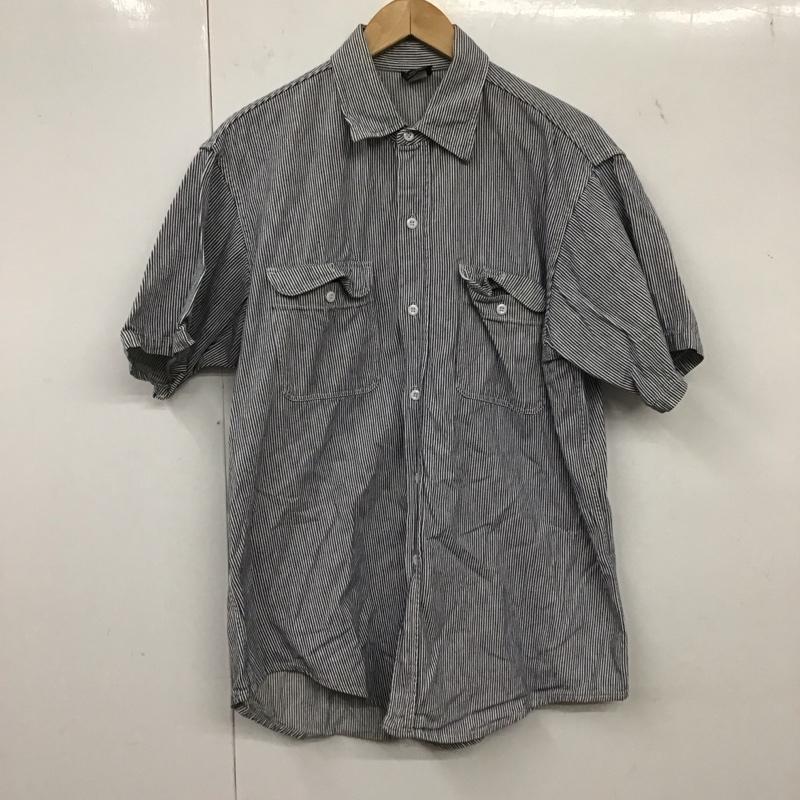 古着 USED シャツ、ブラウス 半袖 半袖シャツ ストライプシャツ カラーシャツ prentiss usa製 L ストライプ 白 / ホワイト / X インディゴ / インディゴ /  メンズ USED 古着 中古 10134686