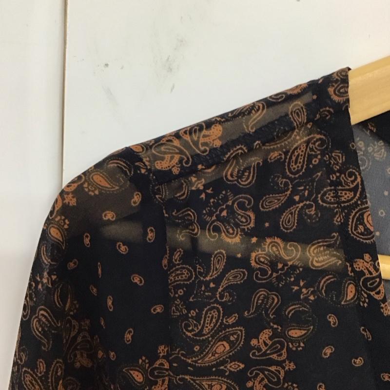 グローブ grove ワンピース ロングスカート 768-33300 Vネック シアー 前開き 七分袖 M 総柄 紺 / ネイビー / X 橙 / オレンジ /  レディース USED 古着 中古 10119206