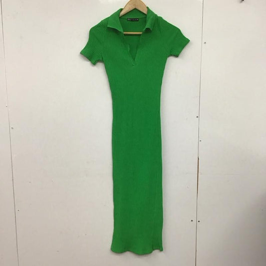 ザラ ZARA ワンピース ロングスカート 4886 426 527 スキッパー 半袖 リブ S 無地 緑 / グリーン /  レディース USED 古着 中古 10147153