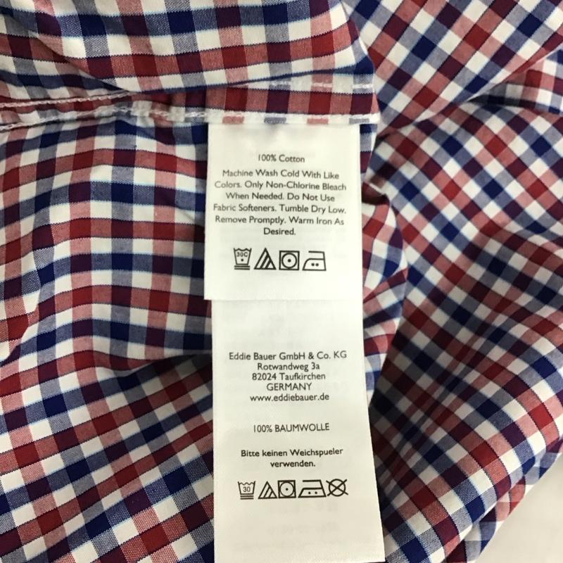 エディーバウアー Eddie Bauer シャツ、ブラウス 長袖 ボタンダウン 胸ポケット M チェック 白 / ホワイト / X 赤 / レッド / X 紺 / ネイビー /  メンズ USED 古着 中古 10112914