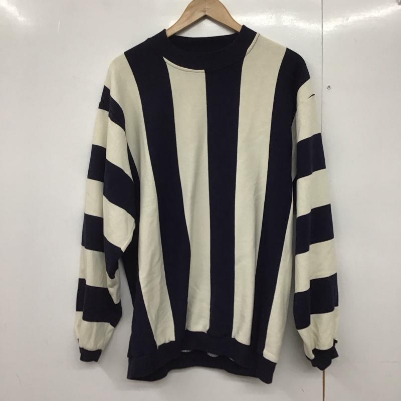 古着 USED トレーナー 長袖 長袖トレーナー スウェット クルーネック プルオーバー L ストライプ 白 / ホワイト / X 紺 / ネイビー /  メンズ USED 古着 中古 10141755