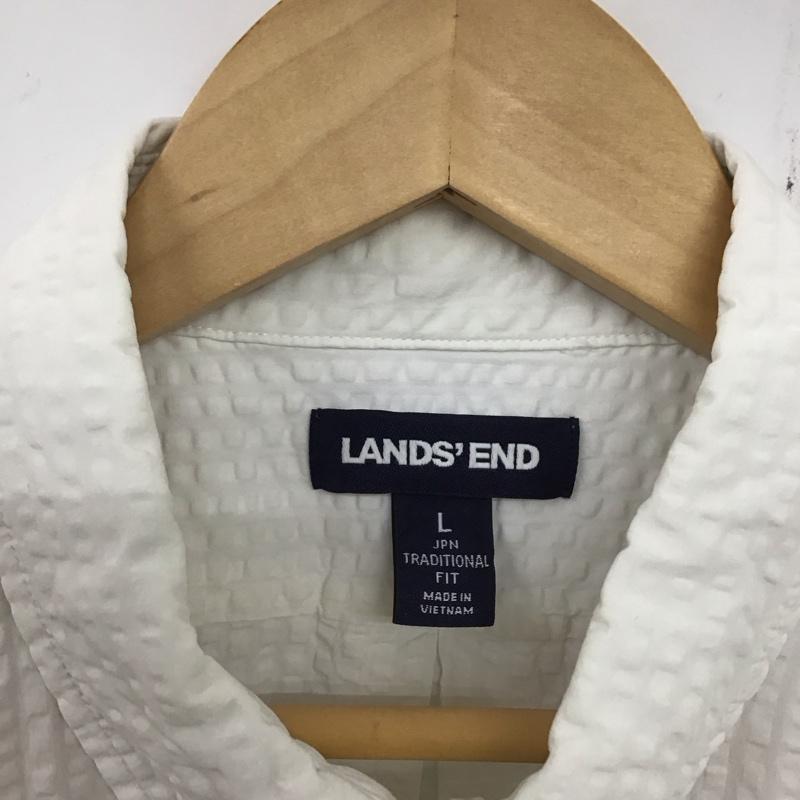 ランズエンド LANDS END シャツ、ブラウス 半袖 半袖シャツ 白シャツ ボタンダウンシャツ L ストライプ 白 / ホワイト /  メンズ USED 古着 中古 10135489
