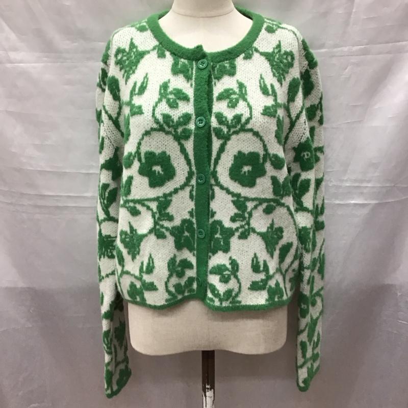 ザラ ZARA カーディガン 長袖 3859 005 069 クルーネック ジャガードニット XL 総柄 白 / ホワイト / X 緑 / グリーン /  レディース USED 古着 中古 10118402