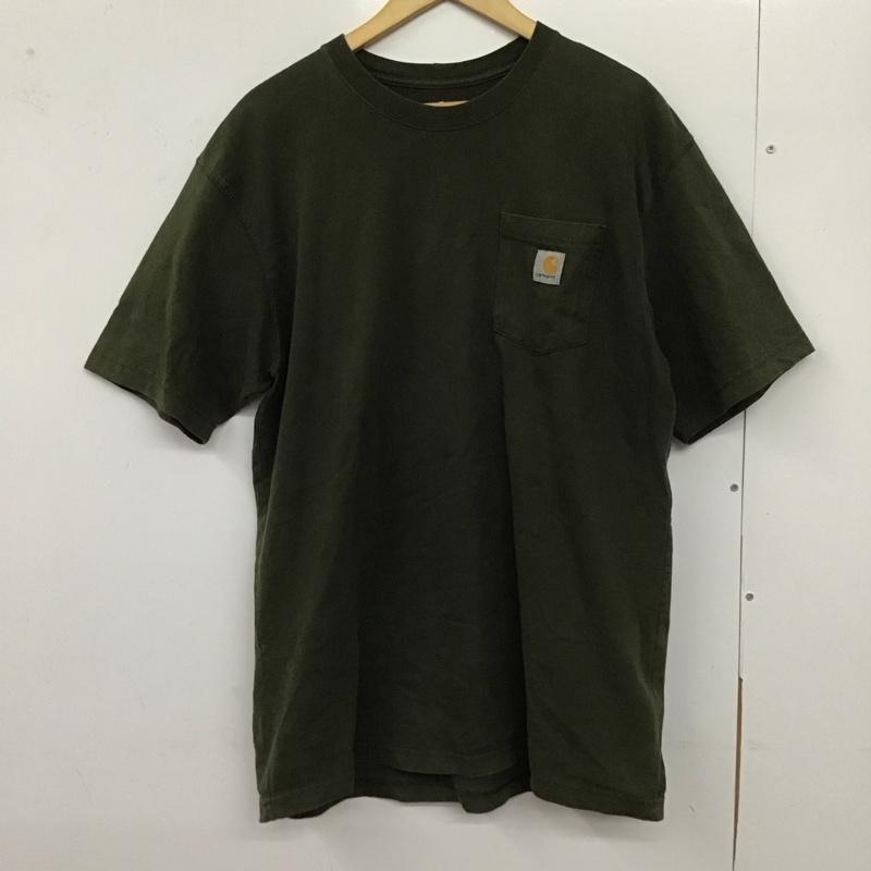カーハート Carhartt Tシャツ 半袖 半袖カットソー プリントTシャツ クルーネックカットソー L 無地 カーキ / カーキ /  メンズ USED 古着 中古 10128662