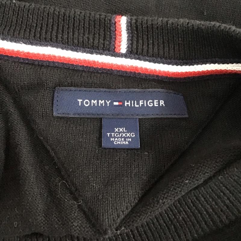 トミーヒルフィガー TOMMY HILFIGER ニット、セーター 長袖 78B9263 クルーネック XXL ワンポイント 黒 / ブラック /  メンズ USED 古着 中古 10112933