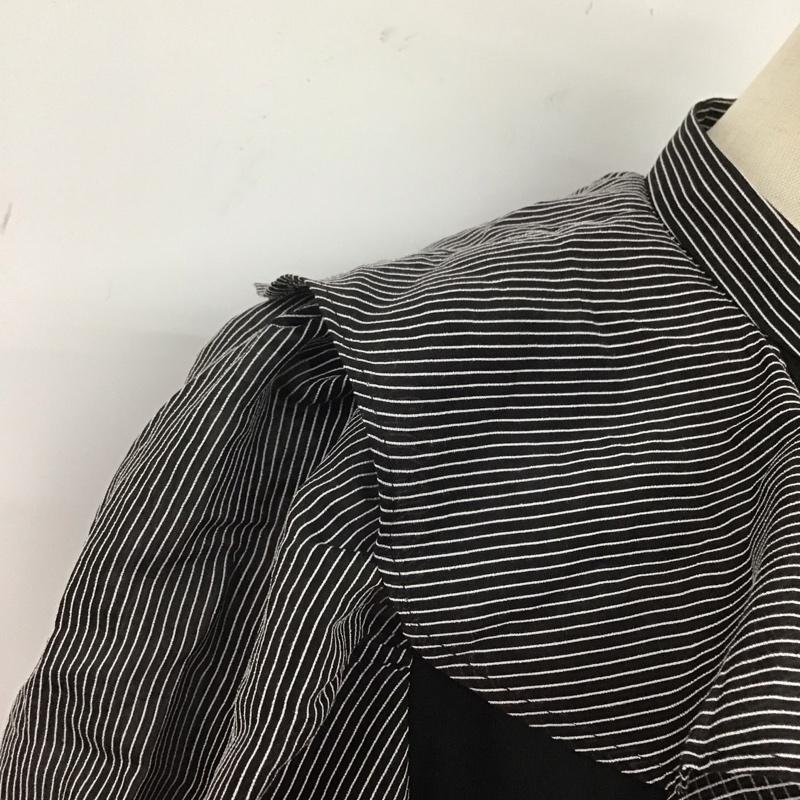 リエンダ rienda ワンピース ロングスカート 110GA633-1560 ラッフルデザインフレアOP 半袖 M ストライプ 黒 / ブラック / X 白 / ホワイト /  レディース USED 古着 中古 10108610