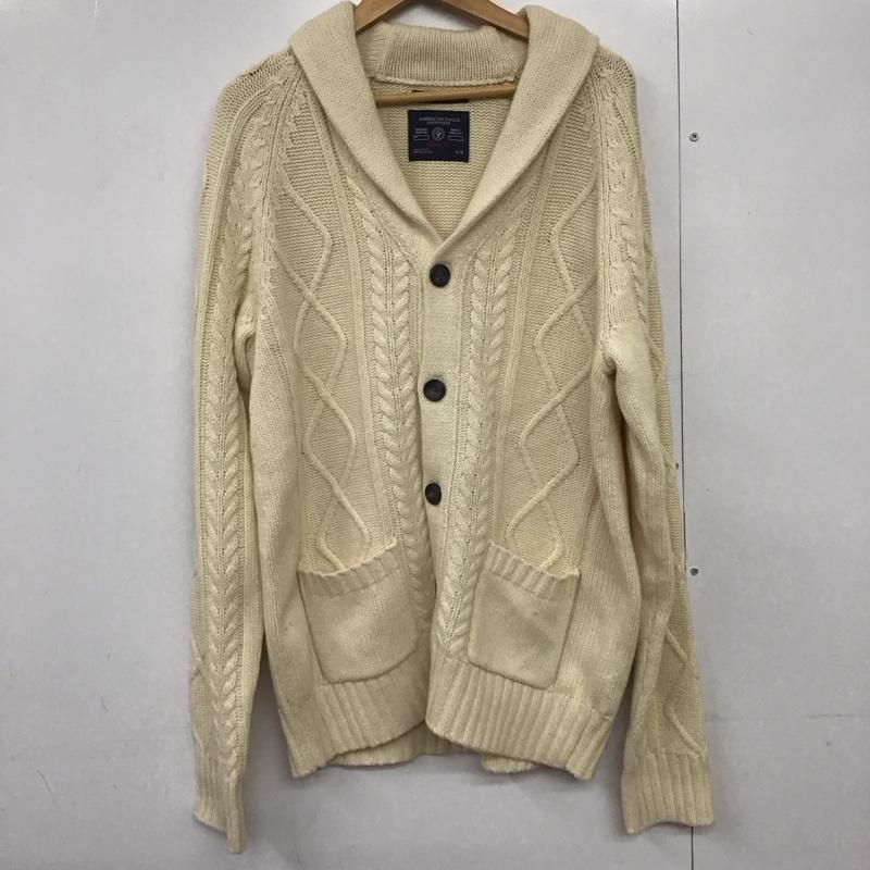 アメリカンイーグル AMERICANEAGLE カーディガン 長袖 長袖ニットカーディガン 前ボタン L 無地 白 / ホワイト /  メンズ USED 古着 中古 10143190