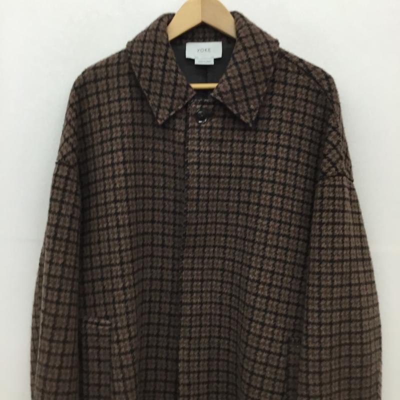 ヨーク YOKE コート コート一般 19AW DOUBLE JQUARD KNIT BAL COLLAR COAT S チェック 黒 / ブラック / X 茶 / ブラウン / X ダークブラウン / ダークブラウン /  メンズ USED 古着 中古 10123104
