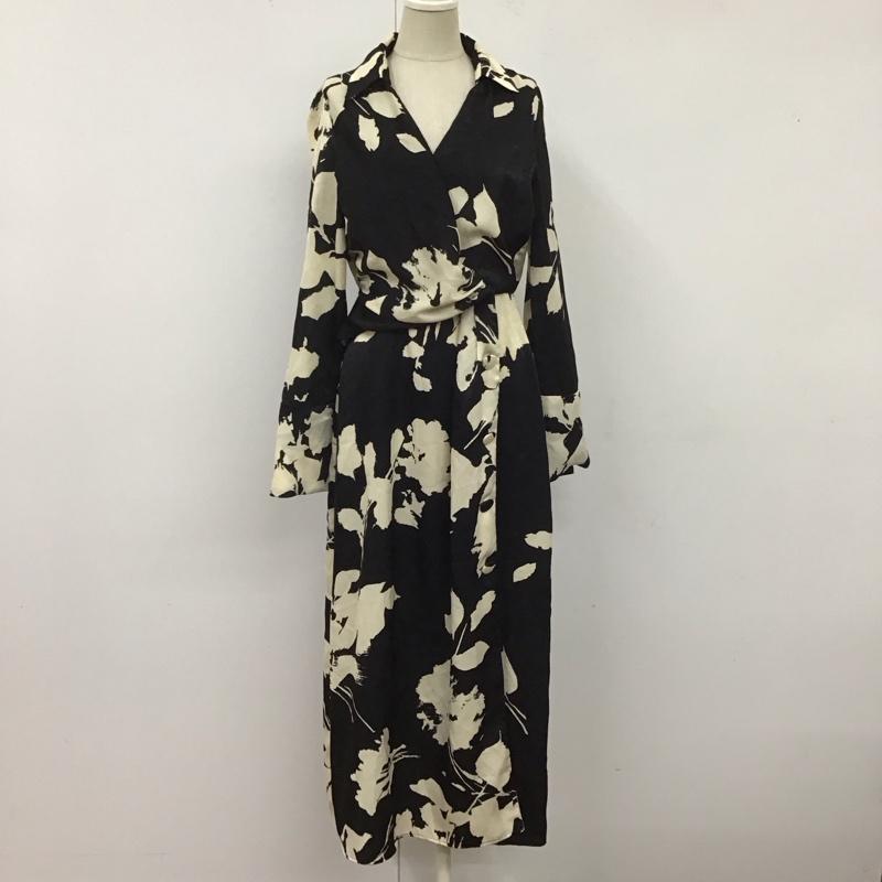 ザラ ZARA ワンピース ロングスカート 9621 261 093 カシュクール 長袖 XS 総柄 黒 / ブラック / X アイボリー / アイボリー /  レディース USED 古着 中古 10123186