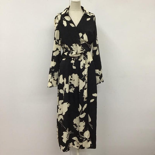 ザラ ZARA ワンピース ロングスカート 9621 261 093 カシュクール 長袖 XS 総柄 黒 / ブラック / X アイボリー / アイボリー /  レディース USED 古着 中古 10123186