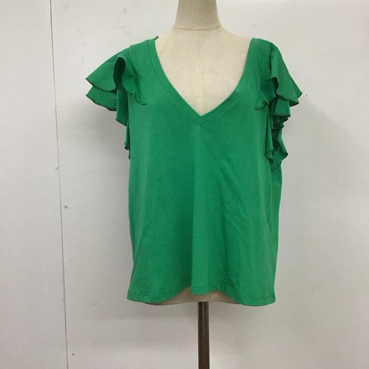 ザラ ZARA カットソー 半袖 5644 002 500 フリル袖 Vネック L 無地 緑 / グリーン /  レディース USED 古着 中古 10119381