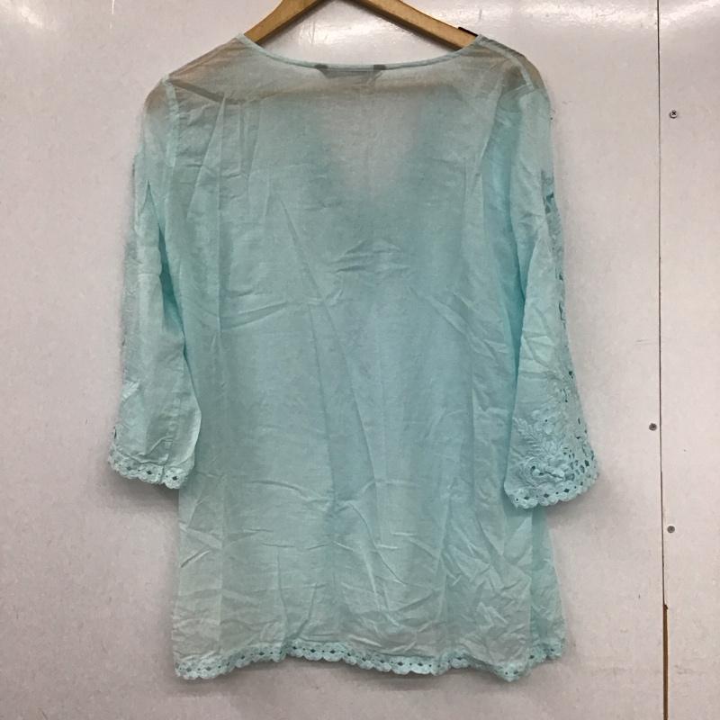 ザラ ZARA カットソー 七分袖 Vネック M 花柄 水色 / ライトブルー /  レディース USED 古着 中古 10133726