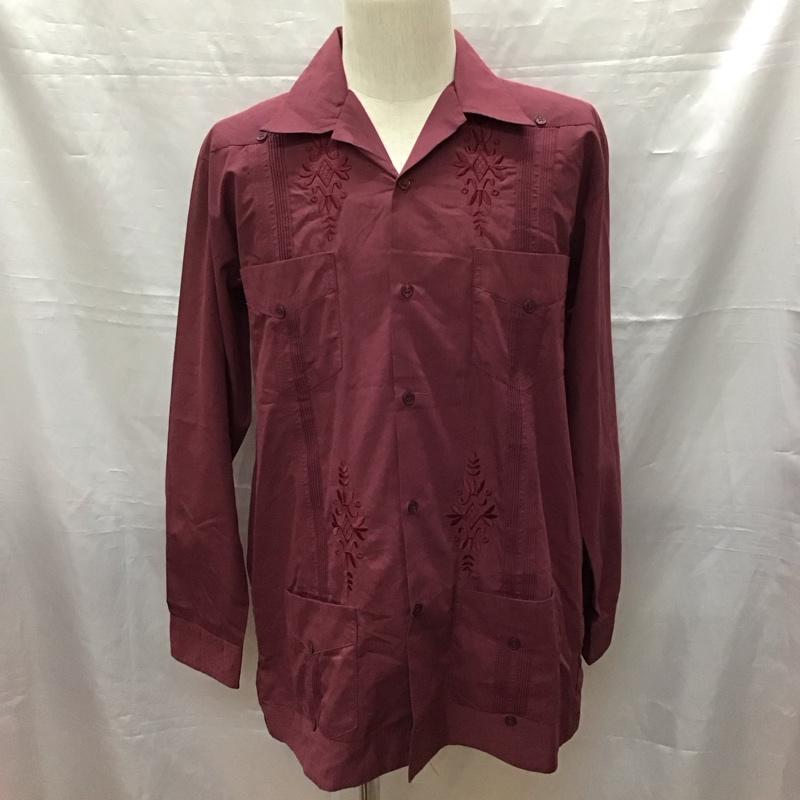 古着 USED シャツ、ブラウス 長袖 S 刺繍 えんじ / ワインレッド /  メンズ USED 古着 中古 10117021
