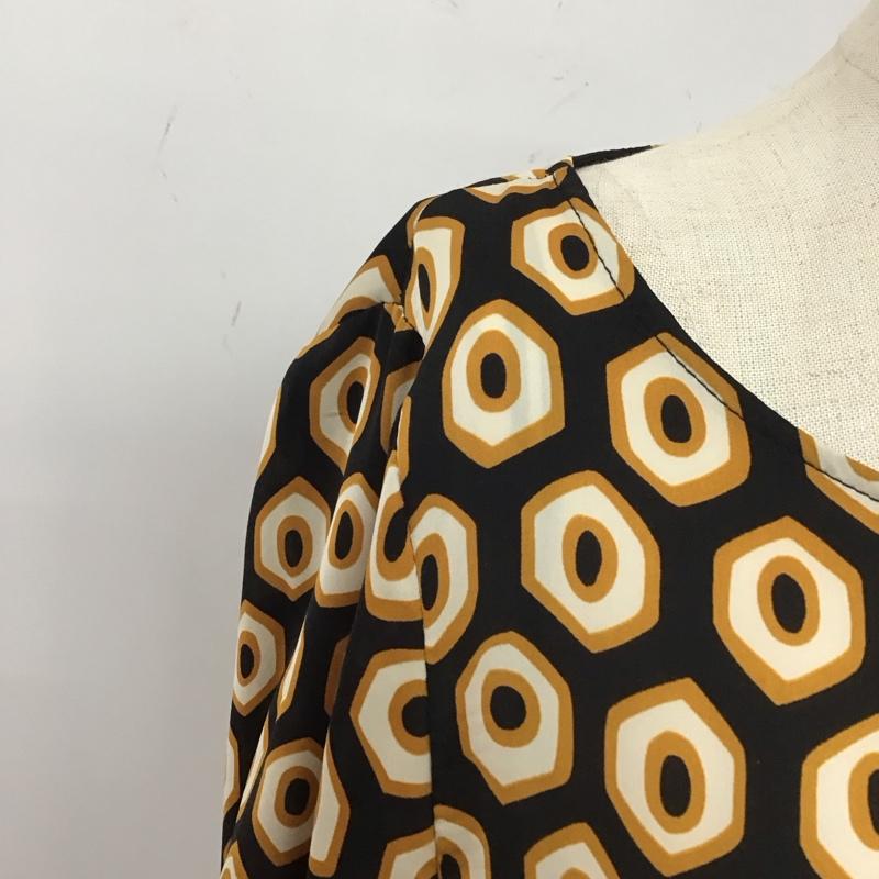 ザラベーシック ZARA BASIC ワンピース ひざ丈スカート 2058 040 800 長袖 M 総柄 黒 / ブラック / X 橙 / オレンジ / X 白 / ホワイト /  レディース USED 古着 中古 10112640