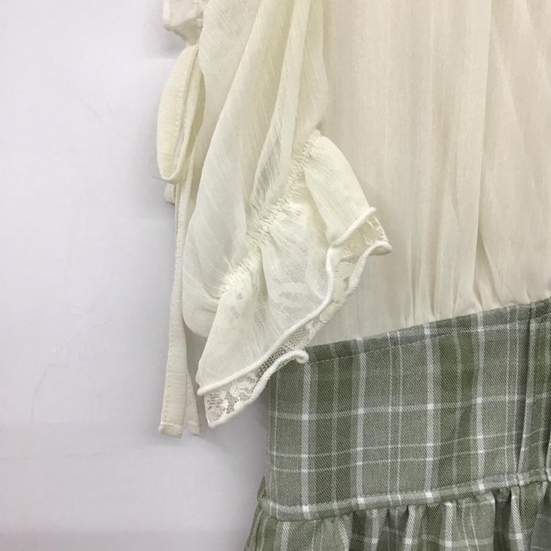 アクシーズファム axes femme ワンピース ひざ丈スカート CI351x54 ２ｗａｙドッキングワンピース FREE 無地 X チェック 白 / ホワイト / X 緑 / グリーン /  レディース USED 古着 中古 10147851