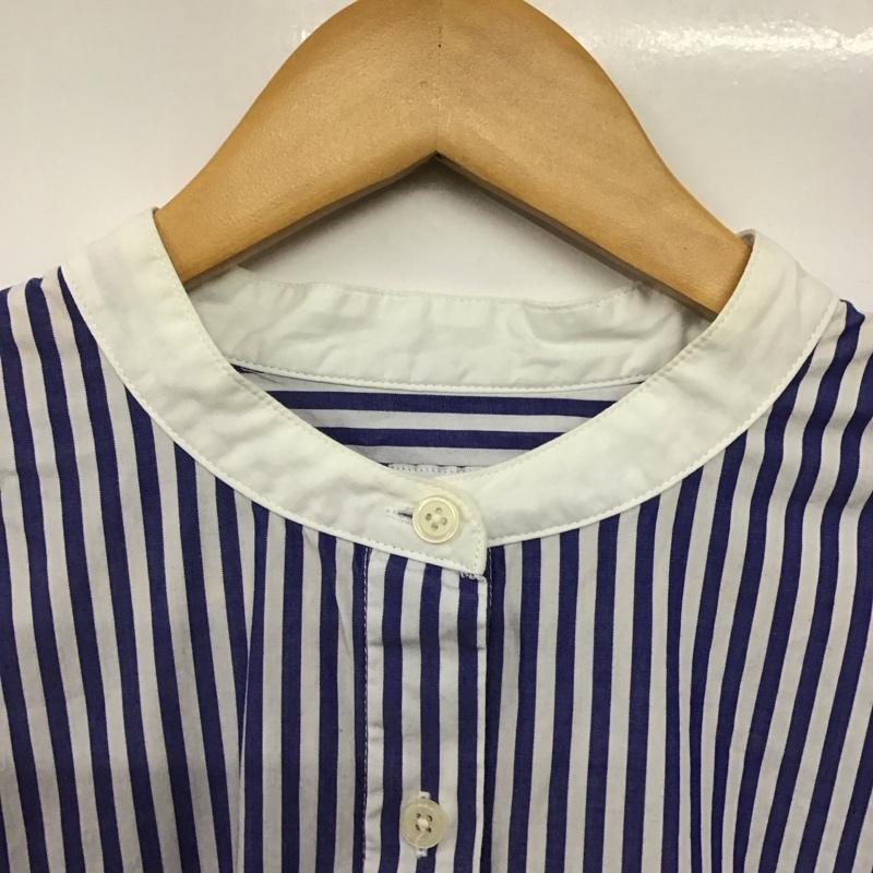 グリーンレーベルリラクシング green label relaxing ワンピース ロングスカート 3626-105-3027 バンドカラー 長袖 ストライプ 白 / ホワイト / X 青 / ブルー /  レディース USED 古着 中古 10142275