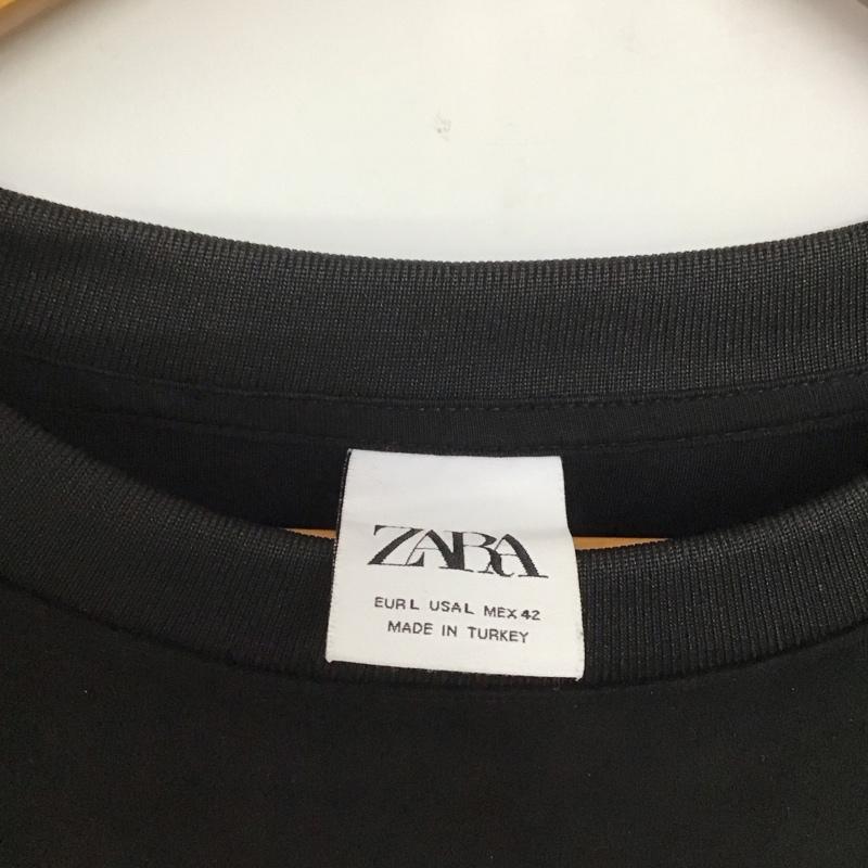 ザラ ZARA トレーナー 長袖 長袖トレーナー スウェット クルーネック プルオーバー L ロゴ、文字 黒 / ブラック /  メンズ USED 古着 中古 10145711
