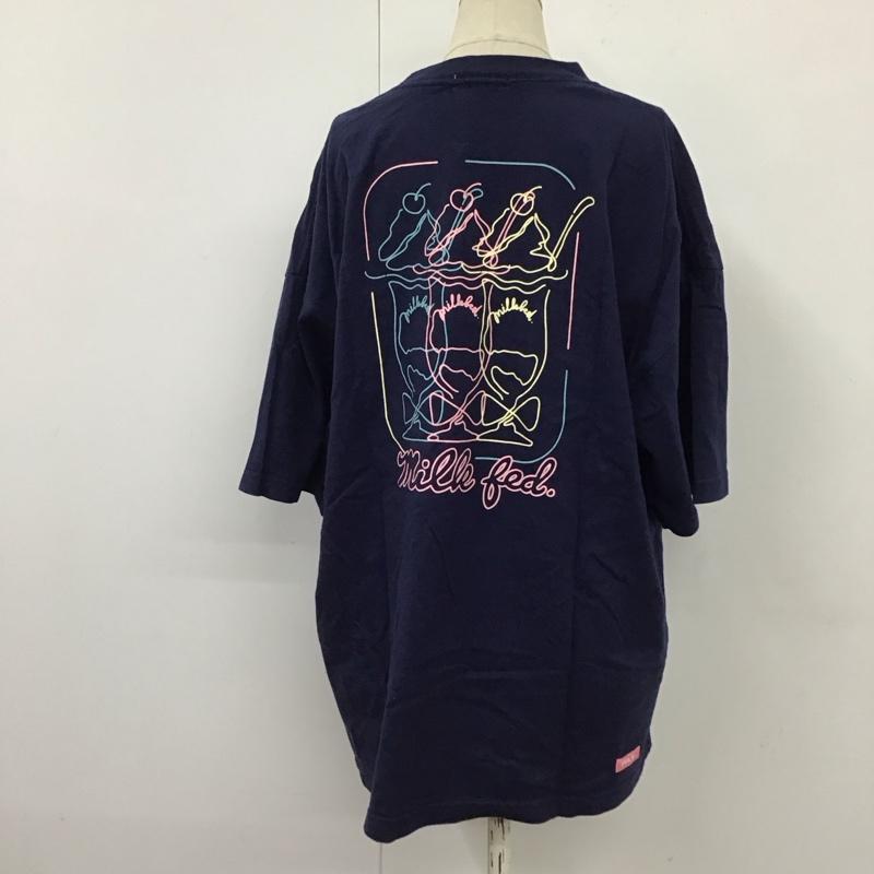 ミルクフェド MILKFED. Tシャツ 半袖 103221011043 バックプリント ロゴ、文字 紺 / ネイビー /  レディース USED 古着 中古 10116664