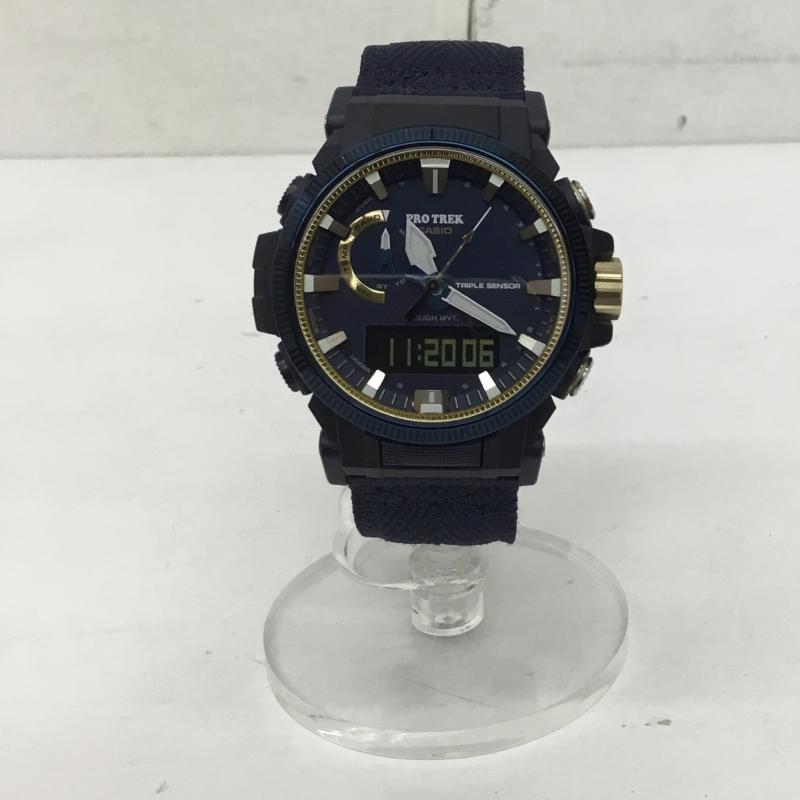 カシオ CASIO 腕時計 デジタル PRW-61SS-2JR CASIO WATCH 50TH ANNIVERSARY ロゴ、文字 紺 / ネイビー /  メンズ USED 古着 中古 10150362